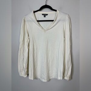 LAUREN RALPH LAUREN Black Label CREAM Cotton Jersey V-NECK Beaded peasant Sz XL